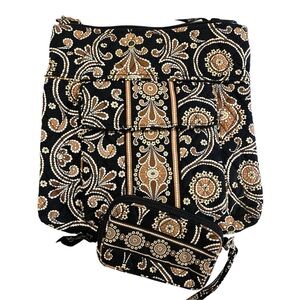 Vera Bradley Retired Cafe Latte Shoulder Bag and Matching Coin Purse Set
